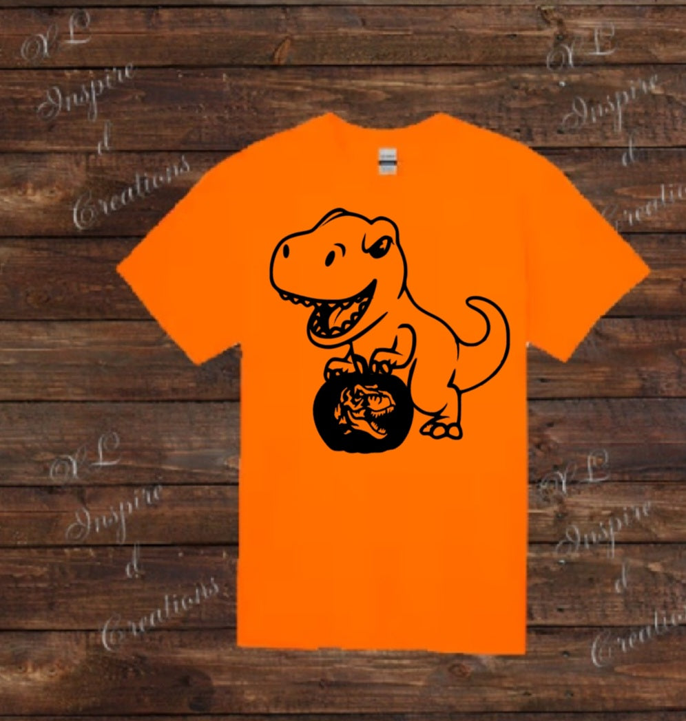 T-rex and jack-o-lantern